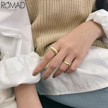 ROMAD Zlato Strieborná Farba Prst Krúžky kórejský Otvorenie Prstene pre Ženy, Luxusné Minimalistický Robustný Krúžky Vintage Šperky Nastaviteľné W6