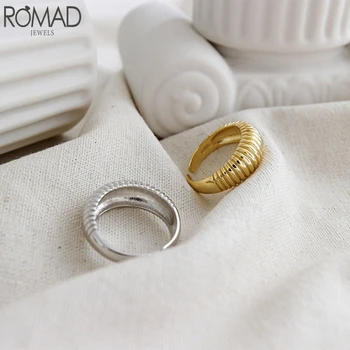 ROMAD Zlato Strieborná Farba Prst Krúžky kórejský Otvorenie Prstene pre Ženy, Luxusné Minimalistický Robustný Krúžky Vintage Šperky Nastaviteľné W6