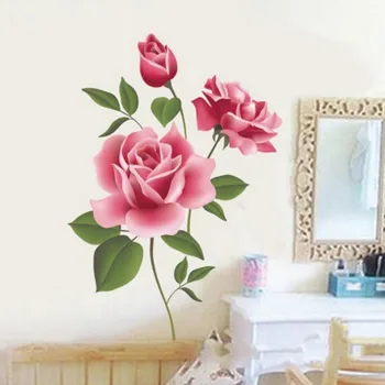 Romantická Láska 3D Ruže Kvet Kvet Samolepky na Stenu Nábytok Obývacia Izba TV Dekorácie na Stenu-Nálepky Domova Odtlačkový Umenie