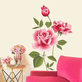 Romantická Láska 3D Ruže Kvet Kvet Samolepky na Stenu Nábytok Obývacia Izba TV Dekorácie na Stenu-Nálepky Domova Odtlačkový Umenie