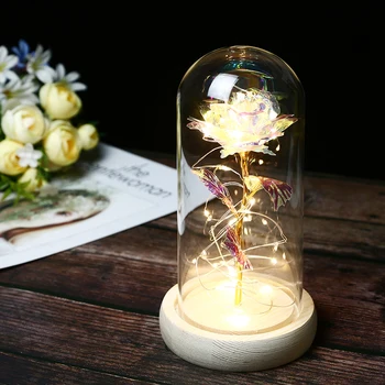 Romantický Valentín Darčeky Pre Priateľku Krásne Večný Rose LED Svetlá Šelmy Rose Sklo V Dome Party Dekor Kvety