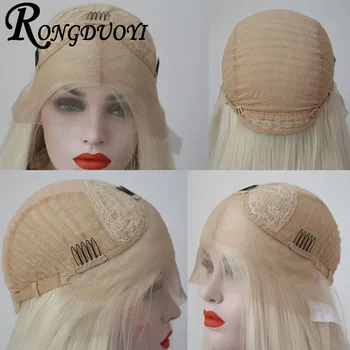 RONGDUOYI Vlastné Vysokej Teplote Vlákno Vlasy Syntetické Parochne Čipky Front pre Ženy Blonded Telo Vlna Blond Parochňu