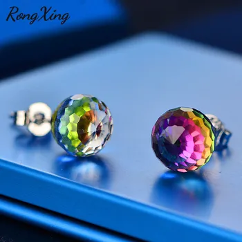 RongXing Magické Rainbow Crystal Kolo Stud Náušnice Pre Ženy, Strieborná Farba Jasné Modré Náušnice Zirkón Dievčatá Narodeninám
