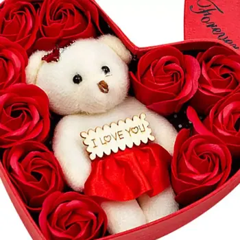 Rose Box 10Pcs Mydlo Kvety S Medveďmi Darčeky Voňajúce Kúpeľa Telo Petal Ruže Kvet Kytice Festival Valentína Darček Vianoce