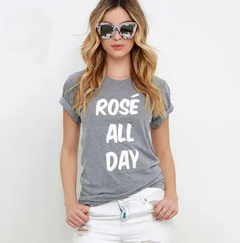 Rose celý Deň Listov Tlač Ženy tričko Bežné Bavlna Lumbálna Tričko Pre Lady Zábavné Top Tee Šedá B-11