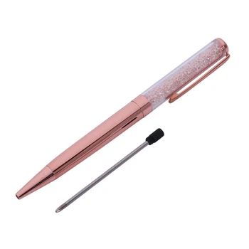 Rose Gold Pero Bling Crystal Guľôčkové Pero Čierne Atramentové Pero s 3 Extra Náplne (ružové Zlato 3 Pack)
