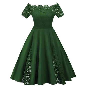 ROSEGAL Plus Veľkosť Vintage Čipky Panel Ramena Krátkymi Rukávmi-Line Šaty Pre Ženy, jednofarebné Elegantné Party Šaty 5XL
