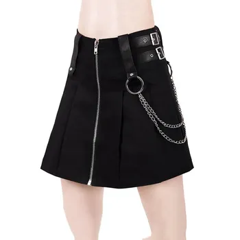 Rosetic Ženy Sukne Gotický Skladaný Zips Reťazca Dekorácie Punk Rock Streetwear Pohode Slim Lete Žena Čierne Mini Sukne