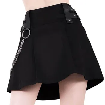 Rosetic Ženy Sukne Gotický Skladaný Zips Reťazca Dekorácie Punk Rock Streetwear Pohode Slim Lete Žena Čierne Mini Sukne