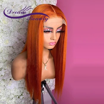 Rovno Ľudské Vlasy Parochňa Zázvor Oranžovej Farby, Čipky Čelnej Brazílsky Transparentnej Čipky Hlboké Časť Ľudské Vlasy, Parochne