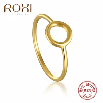 ROXI 925 Sterling Silver Kolo Kruhu Otvoriť Prstene Pre Ženy Osobnosti Geometrické Duté Okrúhle Nastaviteľný Krúžok Minimalistický Šperky