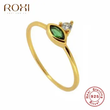 ROXI 925 Sterling Silver Krúžky pre Ženy Kôň Oko Zeleného Kameňa Snubné Prstene Minimalistický Tenká Elegantná Crystal Prst Prsteň, Šperky