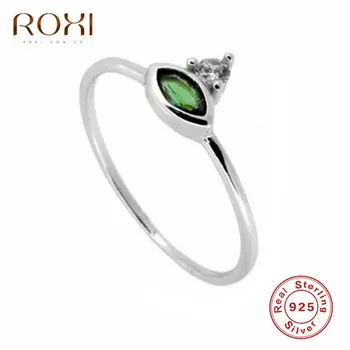 ROXI 925 Sterling Silver Krúžky pre Ženy Kôň Oko Zeleného Kameňa Snubné Prstene Minimalistický Tenká Elegantná Crystal Prst Prsteň, Šperky