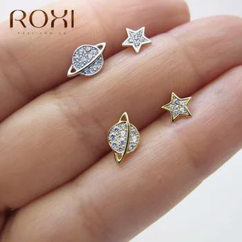 ROXI Asymetrické Hviezdy, Mesiac, Náušnice 925 Sterling Silver Hypoalergénne Roztomilý Elegantné Stud Náušnice pre Ženy, Dievčatá Vianočné Šperky