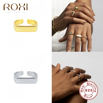 ROXI Minimalizmus Geometria Štvorec Prstene pre Ženy, Mužov, Svadobné Party Otvorené Prst Krúžky 925 Sterling Silver Ring Šperky Anillos