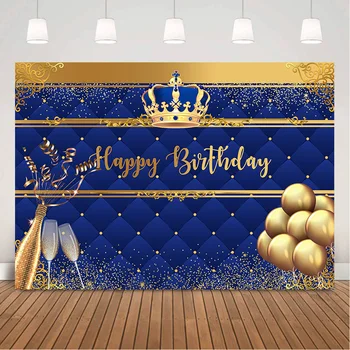 Royal Blue Prince Happy Birthday Pozadie Gold Glitter Balóny Novorodenca Narodeniny Pozadí Šampanské Bodky Fotenie