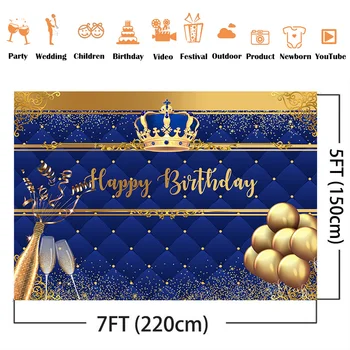 Royal Blue Prince Happy Birthday Pozadie Gold Glitter Balóny Novorodenca Narodeniny Pozadí Šampanské Bodky Fotenie