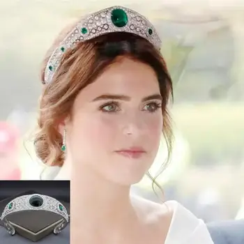 Royal Vintage Zelená Drahokamu Opal Koruny Svadobné Headdress Princezná Diadem Crystal Tiaras Svadobné Vlasové Doplnky Šperky