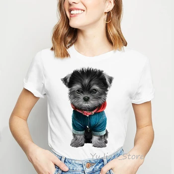 Rozkošný yorkies psa vytlačené tričko ženy kawaii zvierat tlač tee tričko femme biela vlastné tričko t-košele, topy, šaty
