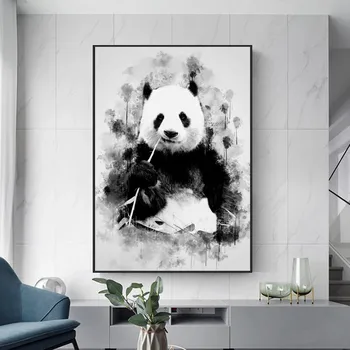 Roztomilá Panda Jesť Bambusu Umelecké Plátno Maľovaní Plagátov a Tlačí na Steny Umenie Škandinávskych pre Obývacia Izba Zvierat Umenie Domova