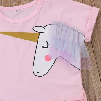 Roztomilé Dieťa Dievčatá Oblečenie Set sa Unicorn Top s Dlhým Rukávom Bavlna T-shirt Čipky Tutu Sukne Oblečenie Nastaviť Šaty Letné