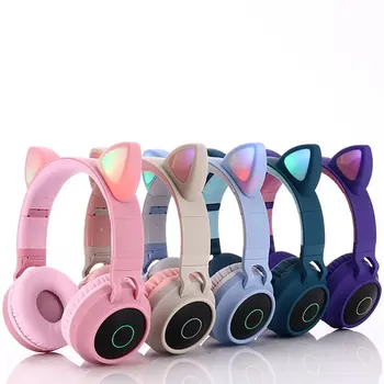 Roztomilé Mačka Bluetooth 5.0 Slúchadlá Bezdrôtové Hifi Hudbu Stereo Bass Slúchadlá, LED Svetlo, Mobilné Telefóny Dievča, Dcéra Headset Pre PC