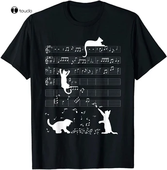 Roztomilé Mačka Kitty Playing Music Klavírny, Husľový Kľúč Hudobník Umenie T-Shirt Vintage Mužov Darček...