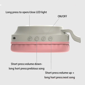 Roztomilé Mačka Ucho Bluetooth 5.0 Slúchadlá Skladacia On-Ear Stereo Bezdrôtové Slúchadlá s Mikrofónom LED Svetlo, FM Rádio TF Karty, Slúchadlá
