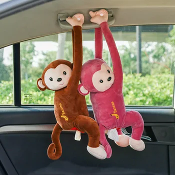 Roztomilé opice auto tkaniva box visí tkaniva box prenosný home office auto tkaniva box uterák rack