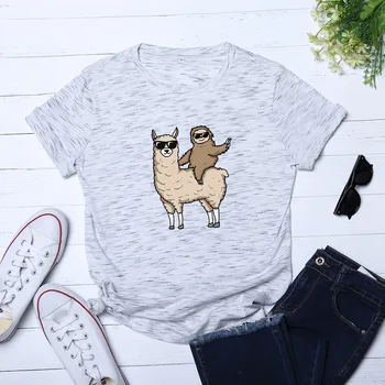 Roztomilý Alpaky Tlač Harajuku T-Shirt Lete Plus Veľkosť Basic Tričká Topy Ženy Oblečenie Bežné Bavlnené O-Krku Krátky Rukáv T Shirt