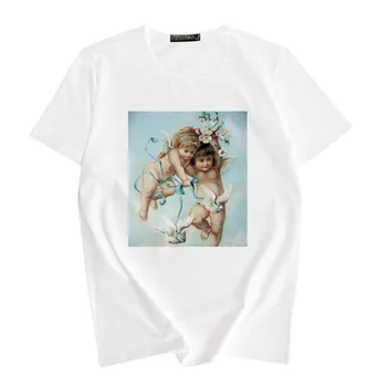 Roztomilý Anjel olejomaľba tlač žena T-shirt Nové Letné módy príležitostné voľné zábavné Kawaii Ulzzang Tumblr ženy Harajuku oblečenie