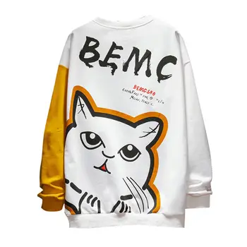 Roztomilý Jeseň Fashion Cat Mens Hoodies Kórejský Hip Hop Bežné Mikiny Ženy O-Krku Pulóver S Kapucňou, Zábavné Harajuku Oblečenie Pre Mužov