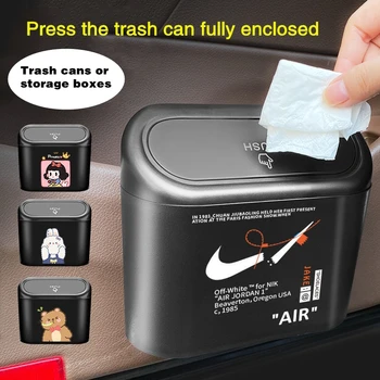 Roztomilý Kreslený Auto Odpadkov Box Flip Veko Smetisko Koša v Aute Plastové Príslušenstvo Odpadu Organizátor Box Kontajner, Auto Bin Taška