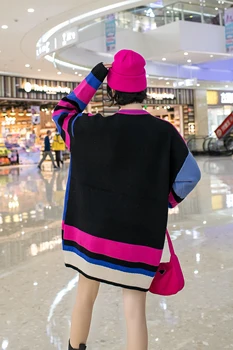 Roztomilý kreslený sequined prúžkované pulóvre hit farby dúhy farebný sveter ženy streetwear svetre