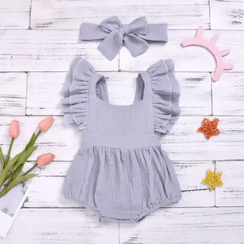 Roztomilý Kvetinový Romper 2ks Baby Dievčatá Oblečenie Jumpsuit Romper+Čelenka 0-24M Veku Ifant Batoľa Novorodenca Oblečenie Set