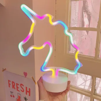 Roztomilý Rainbow LED Jednorožec Neónový nápis Nočné Svetlo Domov Deti Spálňa Vnútorné Osvetlenie Interiéru Lampa Krásne LED Nočné Svetlo 2021 Nové