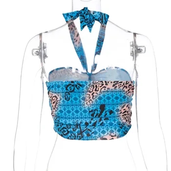 Ročné obdobia Leopard Tlač s uväzovaním za Vystrihnúť Sexy Plodín Top Ženy Backless Ruched Camis Tees Jeseň Zima Streetwear Módy ASVE81435