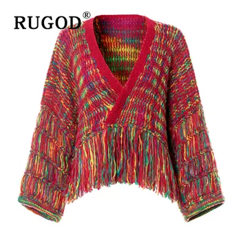 RUGOD 2020 Ženy, Strapec Pletený Sveter Módny, Elegantný Farieb Dúhy Jeseň Sveter Kabát tvaru Voľné 2020 Kabát pre Dámy