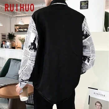 RUIHUO Patchwork Čierne Košele Pre Mužov, kórejský Módne Oblečenie Mužov Tričko Dlhý Rukáv Pánske Košele Bežné Slim Fit 2021 M-3XL