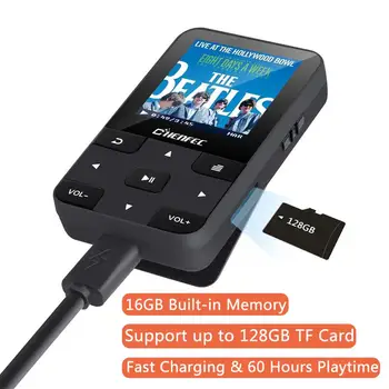 Ruizu MP3 Prehrávač, Bluetooth 4.0, HIFI Mini Clip MP3 Prehrávač Hudby s Obrazovke Podpora FM,Hodiny,budík, Krokomer, Podpora až to128GB SD Kartu