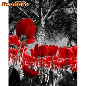 RUOPOTY Diy Obrázok Podľa Čísla Súpravy Červené Ruže Kvet olejomaľba Podľa Počtu Moderné Domáce Dekorácie Artcraft Ručne Maľované