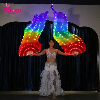 Ruoru 90*180 cm Svetelný Rainbow Light LED Ventilátor Závoje Bellydance Orientálny Brušný Tanec Hodváb Ventilátor Závoj pre Ženy Tanečné Kostýmy