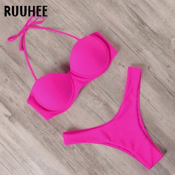 RUUHEE Brazílske Tangá Bikini Set 2020 Ženy Push Up Bikini Pevné Sexy Plavky Popruhy Plavky, plavky High Cut Biquini
