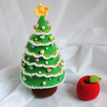 Ručne háčkované vianočný stromček a apple vitrín Fotografie Prop Ručne Pletené Hračky, Vianočné darčeky pre Deti