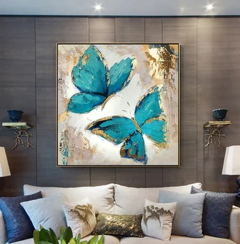 Ručne Maľované Abstraktné Moderné Blue Butterfly Olejomaľba Na Plátno Na Stenu Umenie Frameless Obrázok Dekorácie Pre Live Izba Domov
