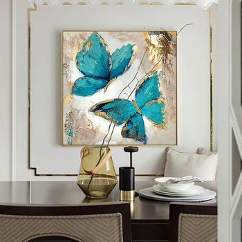 Ručne Maľované Abstraktné Moderné Blue Butterfly Olejomaľba Na Plátno Na Stenu Umenie Frameless Obrázok Dekorácie Pre Live Izba Domov