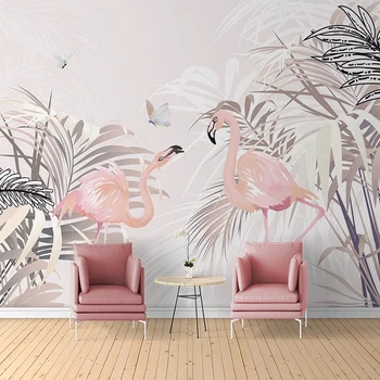 Ručne Maľované Ružové Lupene Flamingo Foto nástenná maľba Vlastné 3D Tapeta Pre Deti Izba Dievčatá Spálňa, Obývacia Izba, TV joj, Steny Výzdoba