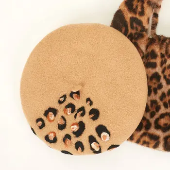Ručne tkaná Vlna Cítil Berets Ženy Leopard Valentína Vintage Dámy Klobúk Módne Bežné Deti Darček Divoké Vlny Zmes Klobúk Nové