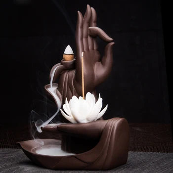 Ručné Tvorivé Dekor Kadidlo Držiteľ Buddha Strane Lotus Keramické Vodopád Spätnou Kadidlo Horák Incenser Zen Ploche Lopatku