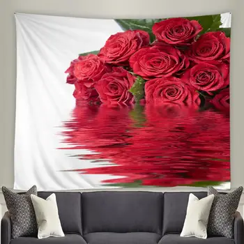 Ruže Kvet Gobelín Červené Kvetované Rastlín Valentínske Romantické Páry Steny V Obývacej Izbe Dekor Koľaji Spálňa Posteli Pozadie Handričkou